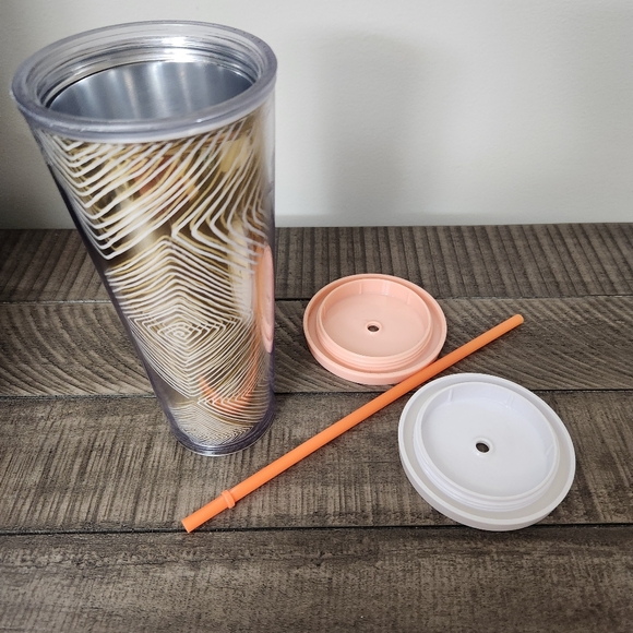 Starbucks Gold Dot Diamond Squiggly Lines Large Cold Cup Tumbler Lid Straw 24 oz - Picture 2 of 8